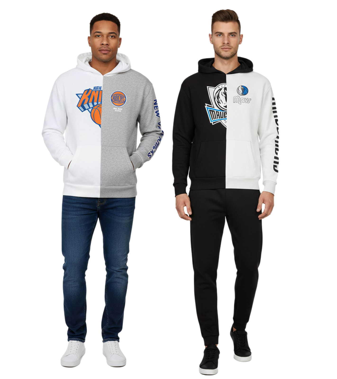 Hollister X NBA Herren Hoodie mit Team-Logo-Aufdruck Baumwoll-Pullover 322-221-1590 vom Team New York Knicks in Grau/Weiß oder Dallas Mavericks in Weiß/Schwarz von Hollister