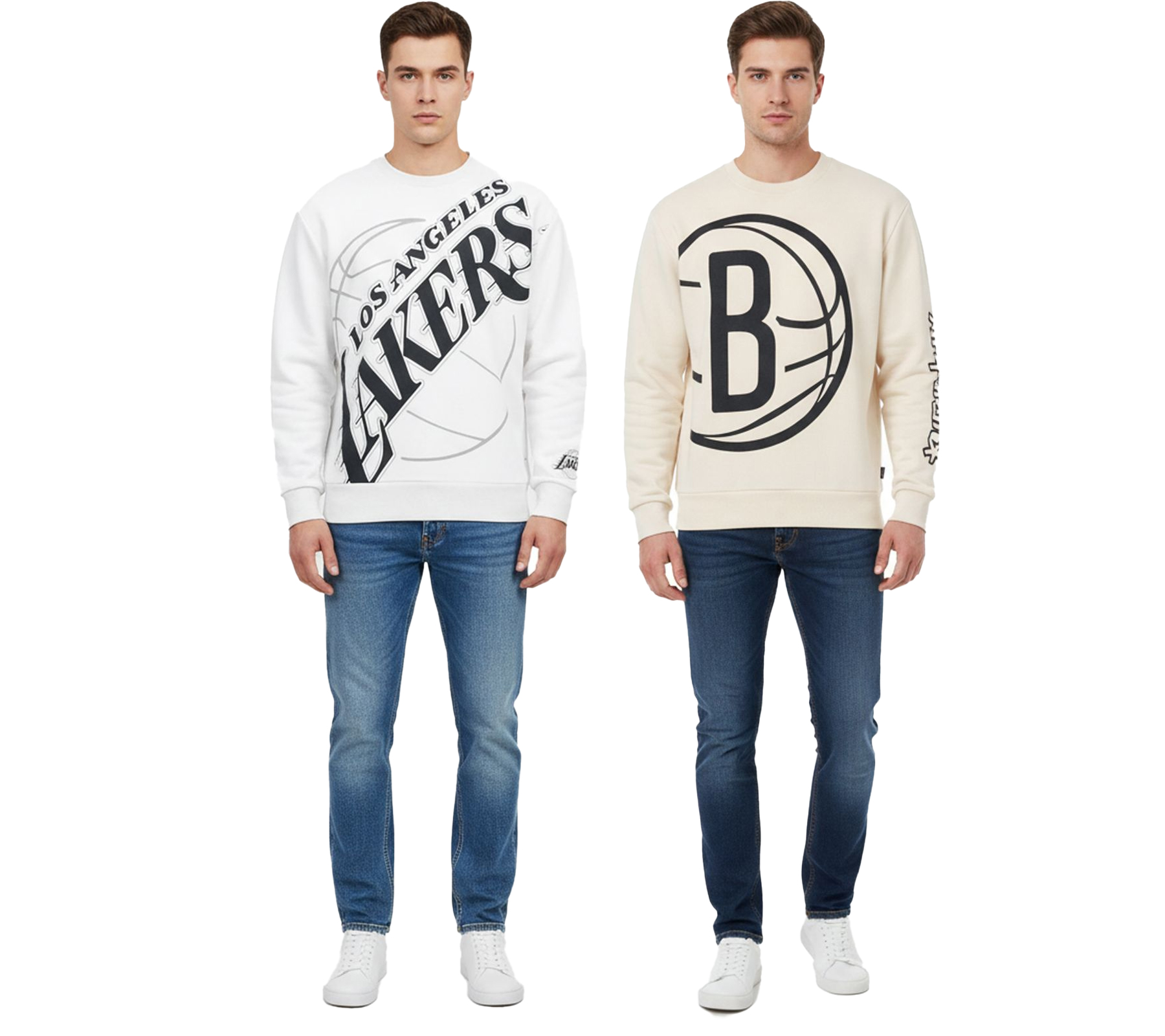 Hollister X NBA Herren Sweatshirt Baumwoll-Sweater mit Team-Logo-Print Langarm-Shirt 322-224-0042 in Hell-Grau und Beige von Hollister