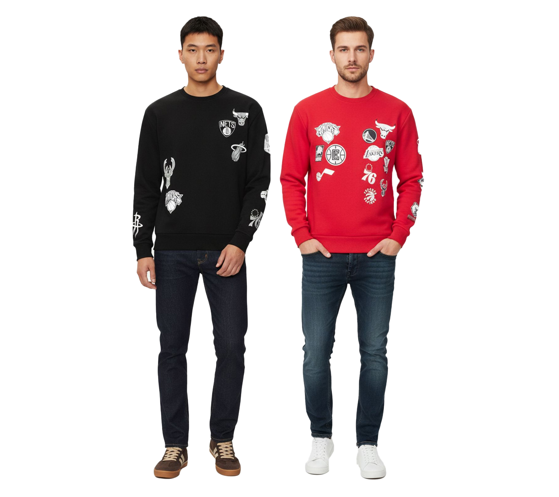 Hollister X NBA Herren Sweatshirt mit NBA-Team-Logos Baumwoll-Sweater Langarm-Shirt 322-221-1592 in Schwarz oder Rot von Hollister