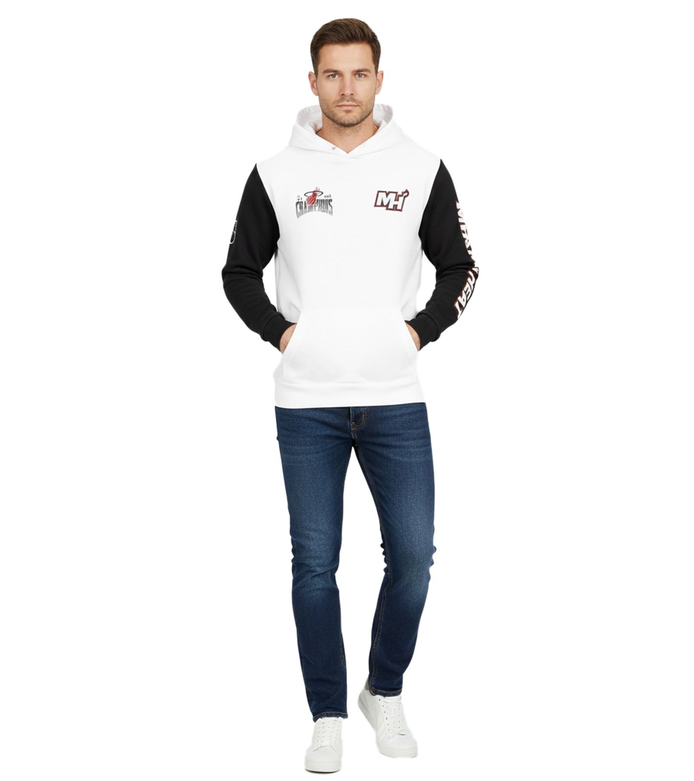 Hollister X NBA Miami Heat Herren Hoodie Baumwoll-Pullover Kapuzen-Pullover 322-221-1591-104 Weiß/Schwarz von Hollister