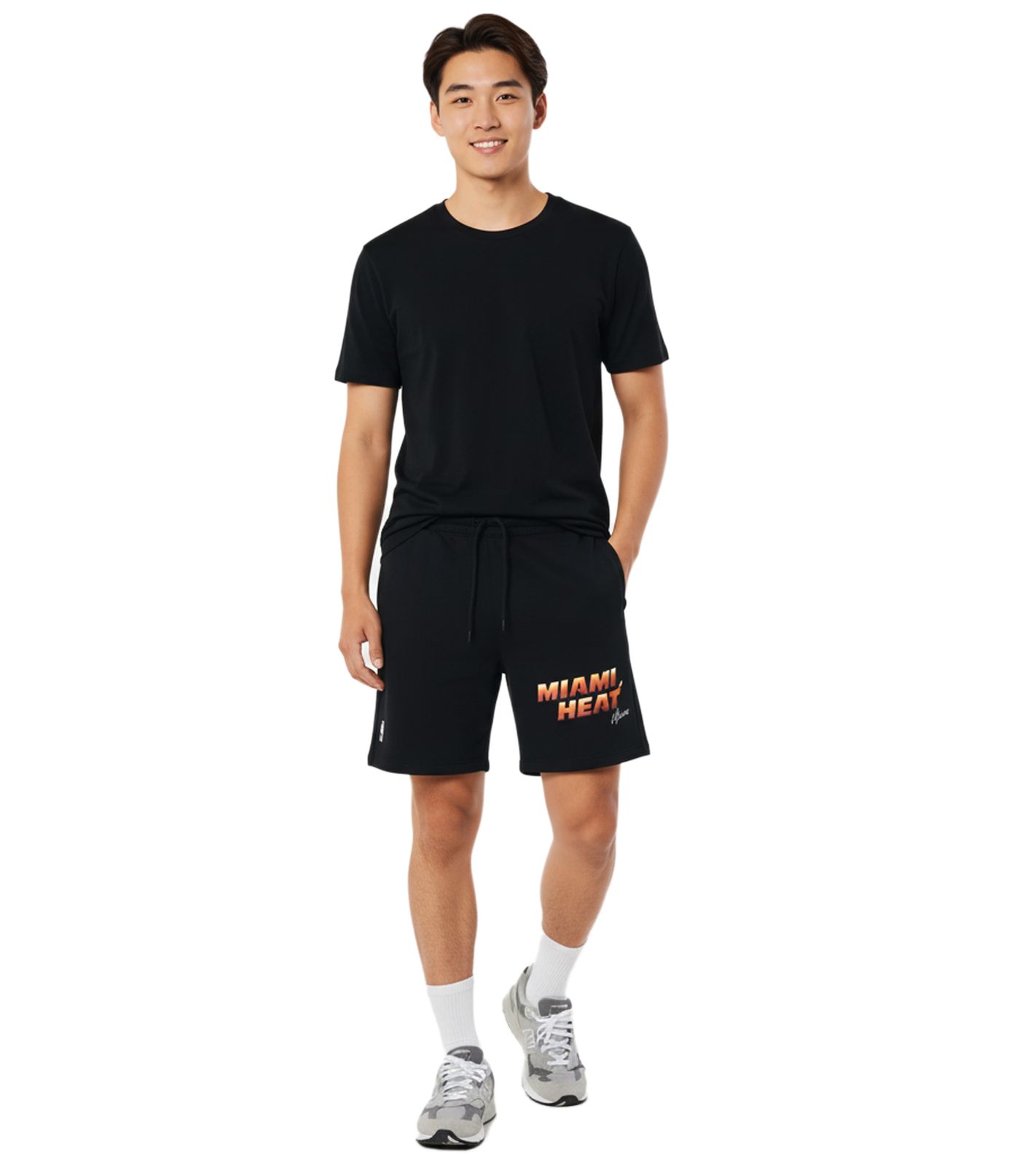 Hollister X NBA Miami Heat Sweat-Shorts mit Logo-Schriftzug Sport-Hose Baumwoll-Hose 328-278-0221-901 Schwarz von Hollister