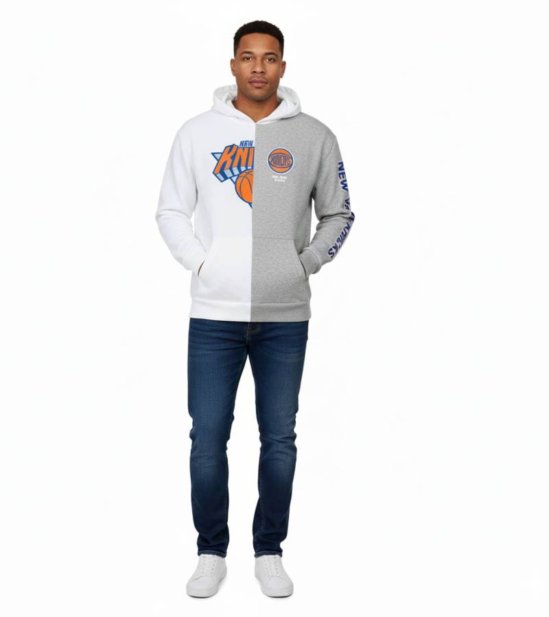 Hollister X NBA New York Knicks Herren Hoodie mit Team-Logo-Aufdruck Baumwoll-Pullover 322-221-1590-105 Grau/weiß von Hollister