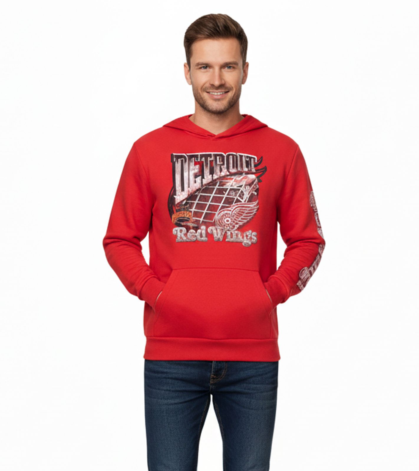 Hollister X NHL Detroit Red Wings Herren Hoodie mit Team-Logo-Print Baumwoll-Pullover 322-221-1606-500 Rot von Hollister