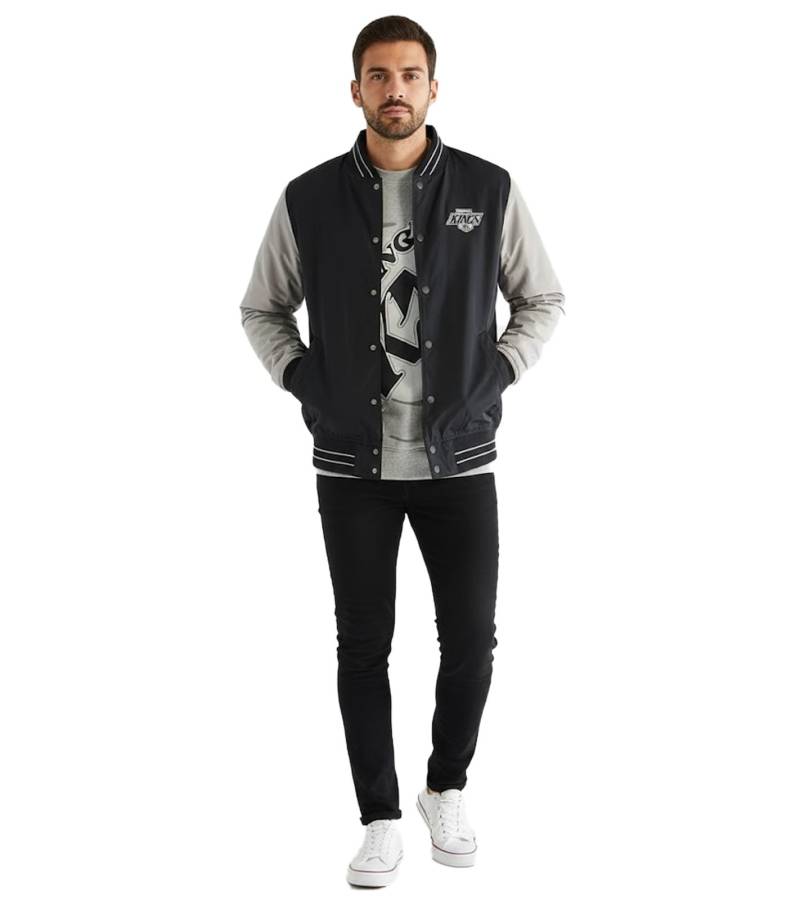 Hollister X NHL Los Angeles Kings Herren College-Jacke mit Logo-Stickerei Bomber-Jacke Herbst-Jacke 332-320-0024-910 Schwarz/Grau von Hollister