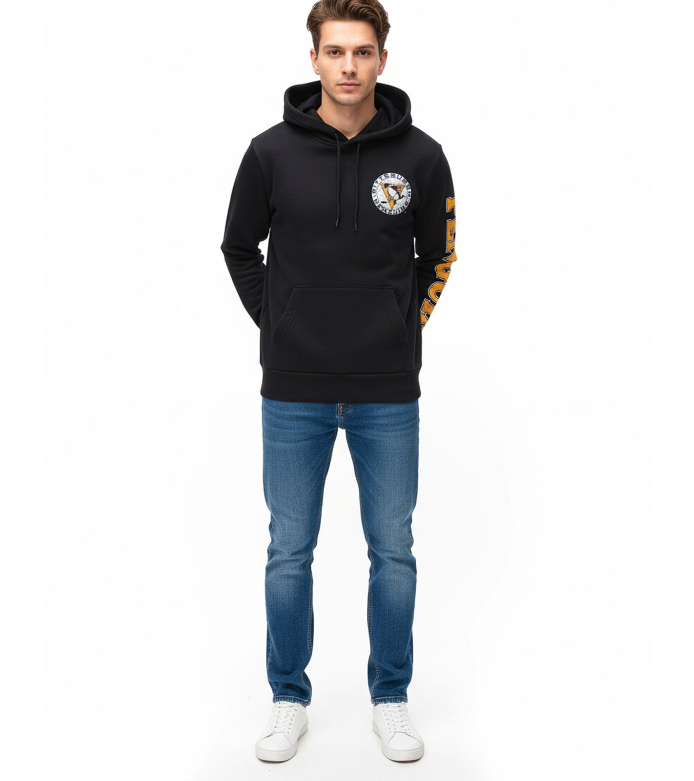 Hollister X NHL Pittsburgh Penguins Herren Hoodie mit Team-Logo-Aufdruck Baumwoll-Pullover 322-221-1606-900 Schwarz von Hollister