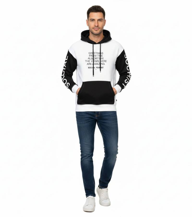 Hollister X Social Tourist Herren Hoodie mit Kapuze Baumwoll-Pullover Oversized 365-352-0001-101 Weiß/Schwarz von Hollister