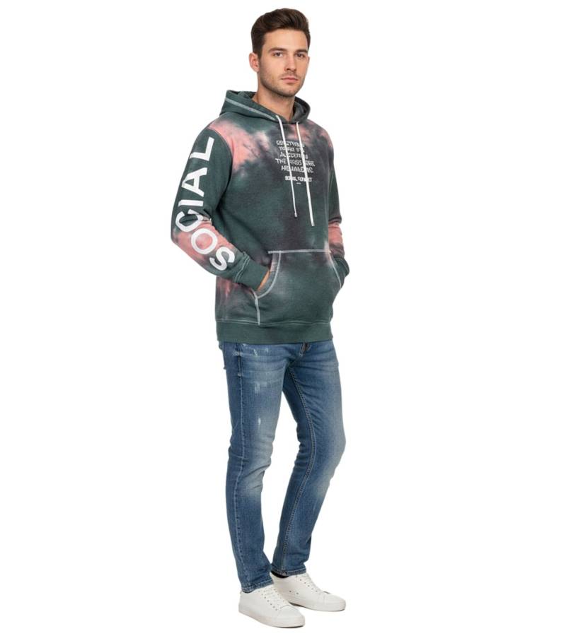 Hollister X Social Tourist Herren Hoodie mit Kapuze Baumwoll-Pullover im Batik-Look Oversized 365-352-0002-208 Grün/Rosa von Hollister