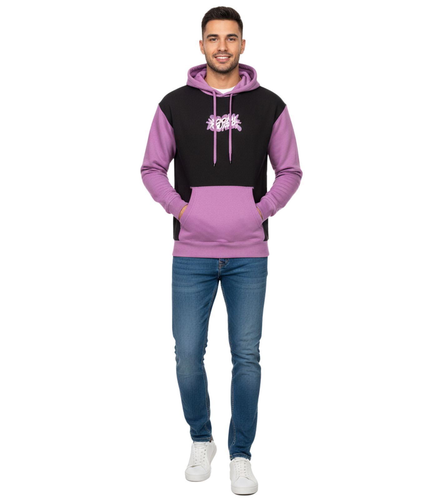 Hollister X Social Tourist Herren Hoodie mit Social Tourist-Print Baumwoll-Pullover 365-352-0015-641 Schwarz/Lila von Hollister