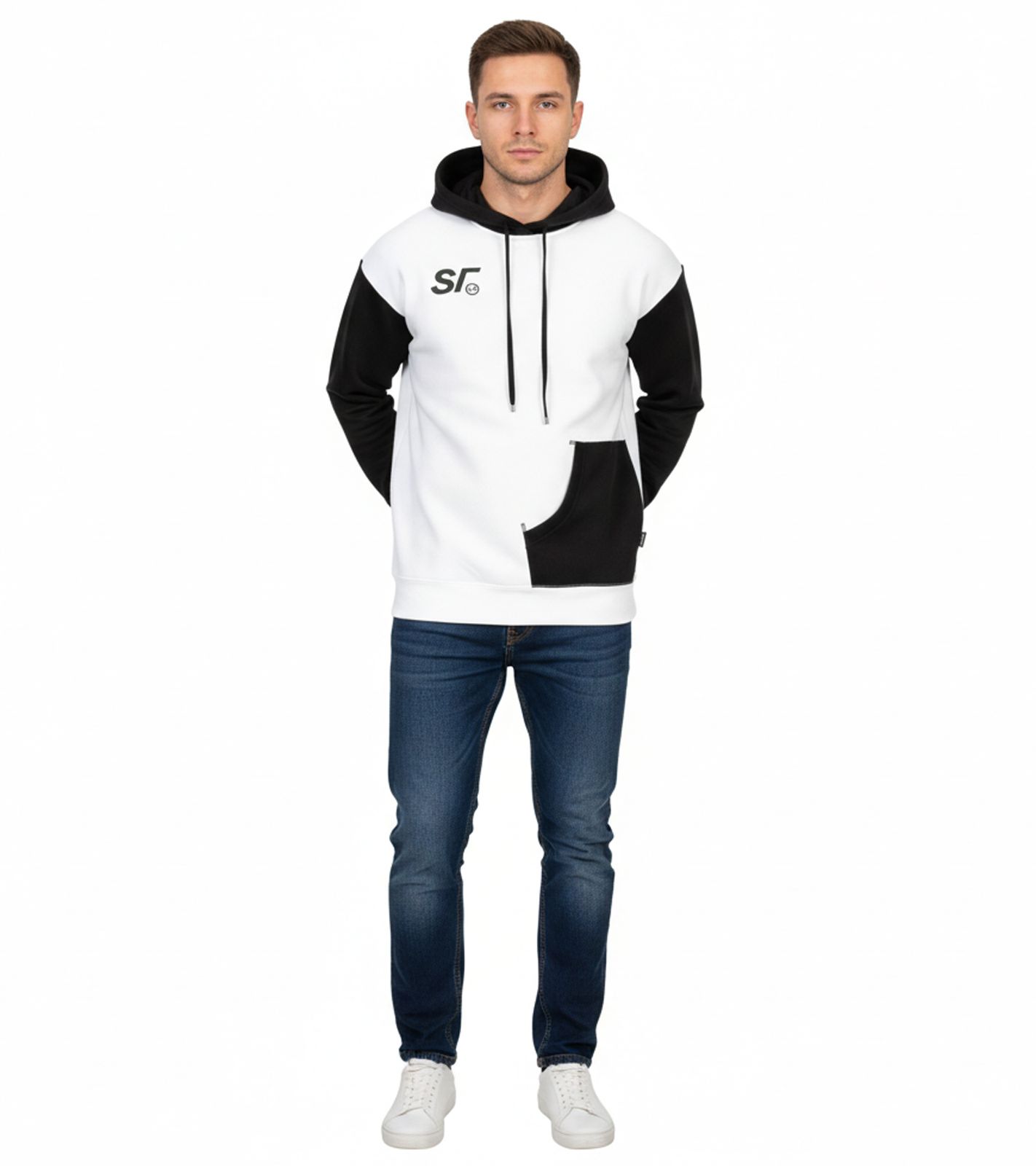 Hollister X Social Tourist Herren Hoodie mit Social Tourist-Print Baumwoll-Pullover 365-352-0016-119 Weiß/Schwarz von Hollister
