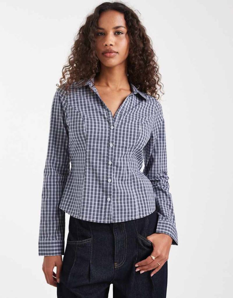 Hollister - Y2K - Langärmliges, tailliertes Hemd in Blau mit Vichy-Karos von Hollister