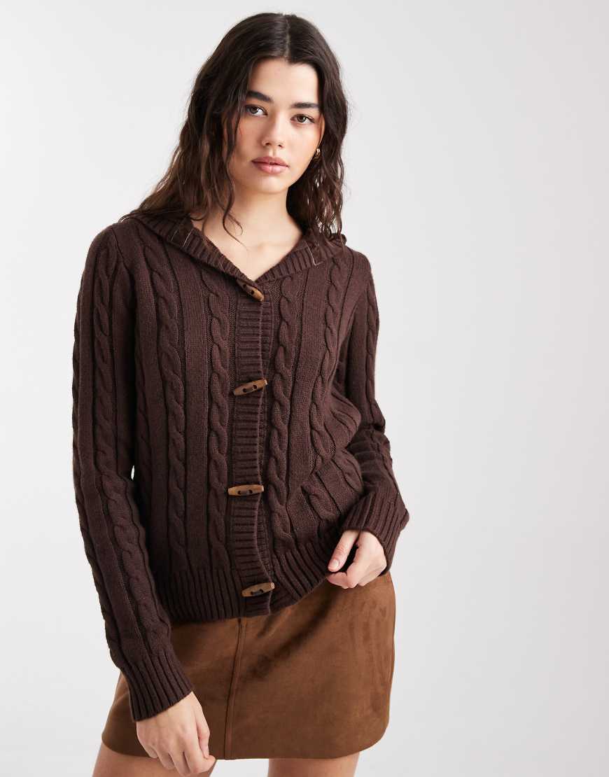 Hollister - Y2K - Strickjacke in Braun mit Kapuze und Zopfmuster-Brown von Hollister