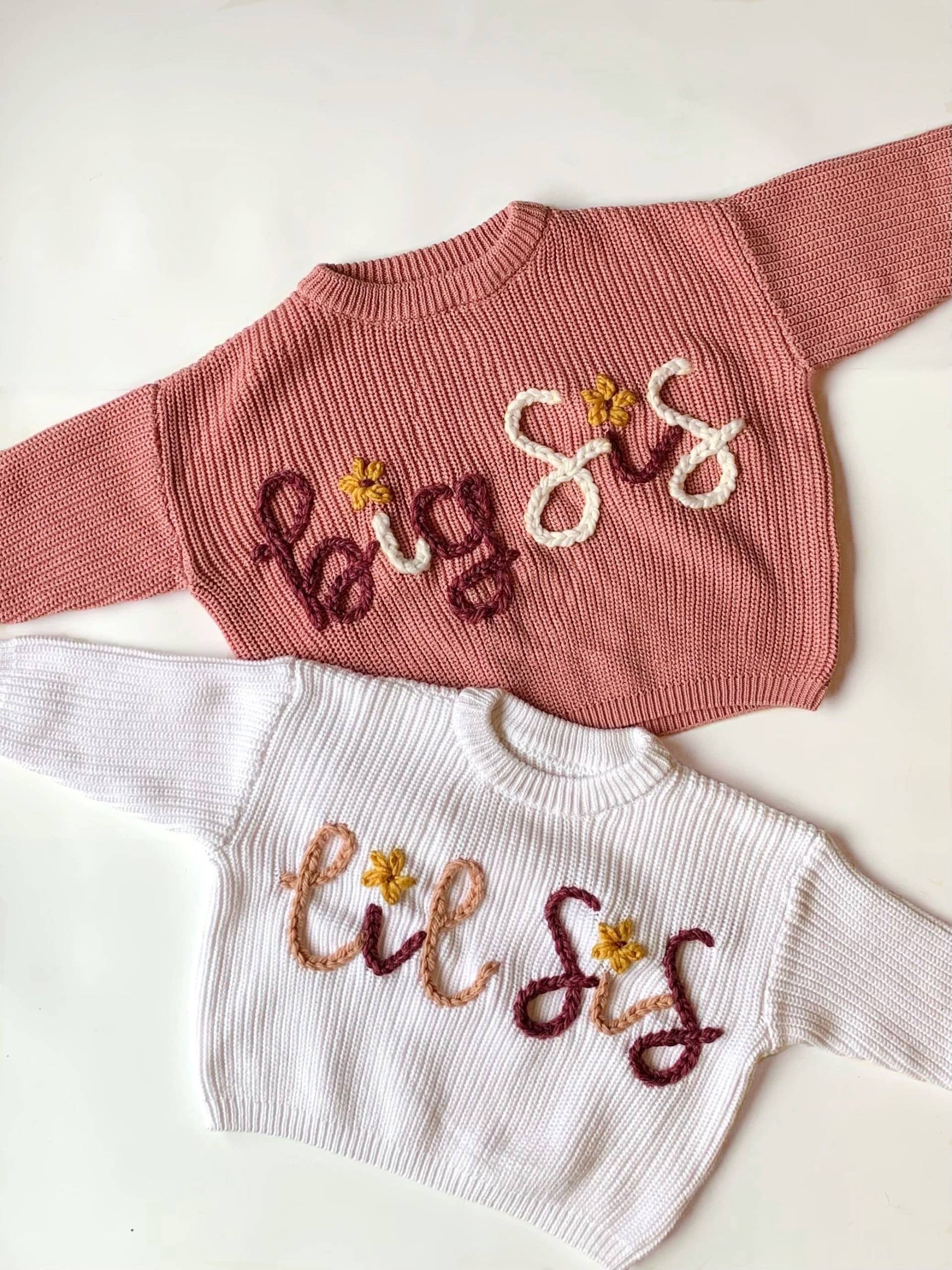 Hand Bestickt Große/Kleine Schwester Bruder Pullover Recycle Garn Hand Bestickt Große/Kleine Schwester Bruder Pullover Recycle Garn von HollowandHob