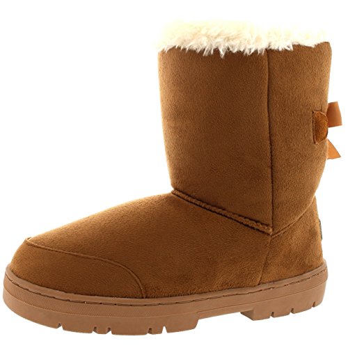 Damen Schuhe Single Schleife Fell Schnee Regen Stiefel Winter Pelzstiefel - Hellbraun - 38 von Holly