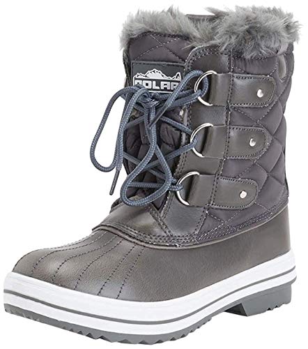 Damen Schneestiefel, Nylon, Kurz, Winter, Schnee, Regen, Warm, Wasserdicht, Kunstfell-Stiefel, Grau - grau - Größe: 40 EU von Polar