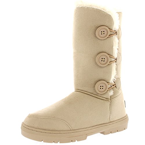 Holly Damen Schuhe Triplet Knopf Fell Schnee Regen Stiefel Winter Pelzstiefel - Beige - 37 von Holly