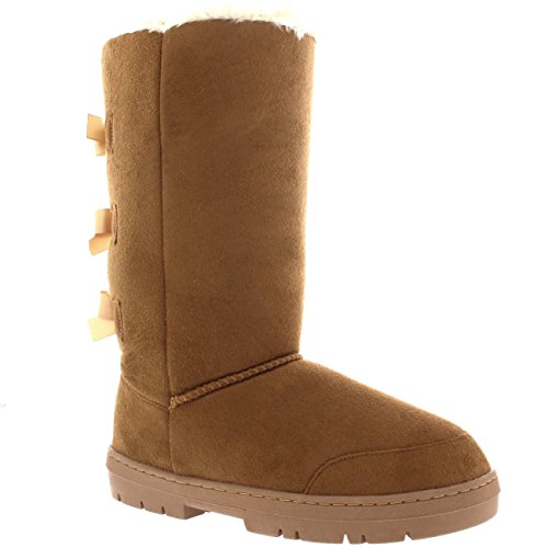 Holly Damen Schuhe Triplet Schleife Fell Schnee Regen Stiefel Winter Pelzstiefel - Licht Tan - LTA40 AEA0308 von Holly