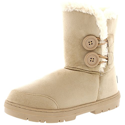 Holly Damen Schuhe Twin Knopf Fell Schnee Regen Stiefel Winter Pelzstiefel - Beige - 38 von Holly