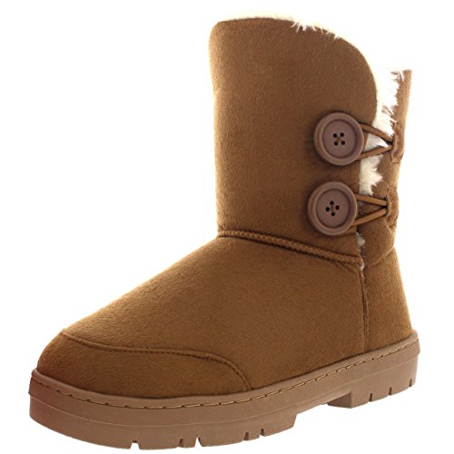 Holly Damen Schuhe Twin Knopf Fell Schnee Regen Stiefel Winter fur Boots - Licht Tan Gr.-38 EU, LTA38 AEA0269 von Holly