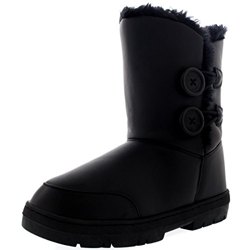 Holly Damen Schuhe Twin Knopf Fell Schnee Regen Stiefel Winter fur Boots - Schwarz Leder Gr.-39 EU, BLL39 AEA0271 von Holly