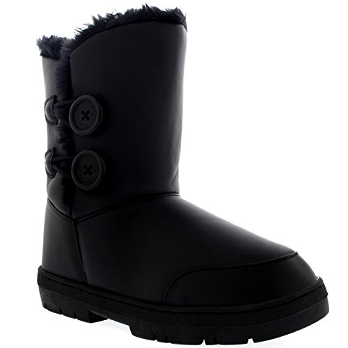 Holly Damen Schuhe Twin Knopf Fell Schnee Regen Stiefel Winter fur Boots - Schwarz Leder.Gr.-40 EU, BLL40 AEA0271 von Holly