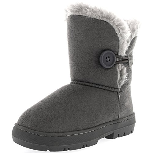 Kinder Mädchen Button Winter Pelz Gefüttert Schnee Regen Gemütlich Lässig Warm Stiefel, Gr.-30 EU, Grau von Holly