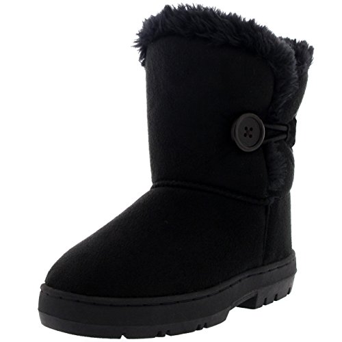 Kinder Mädchen Button Winter Pelz Gefüttert Schnee Regen Gemütlich Lässig Warm Stiefel, Gr.-30 EU, Schwarz von Holly