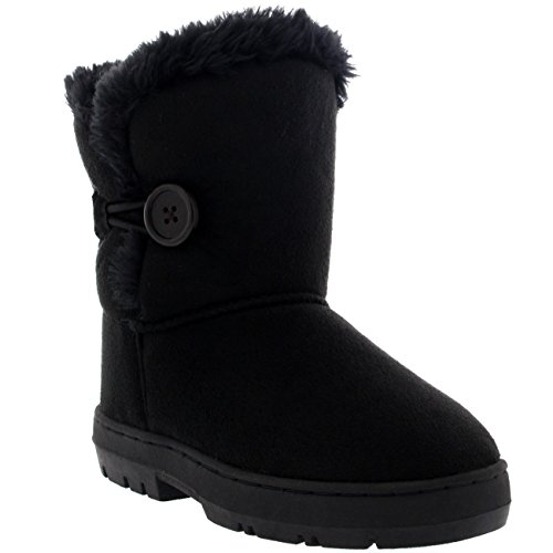 Kinder Mädchen Button Winter Pelz Gefüttert Schnee Regen Gemütlich Lässig Warm Stiefel, Gr.-33 EU, Schwarz von Holly