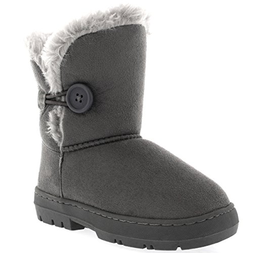Kinder Mädchen Button Winter Pelz Gefüttert Schnee Regen Gemütlich Lässig Warm Stiefel, Gr.-37 EU, Grau von Holly