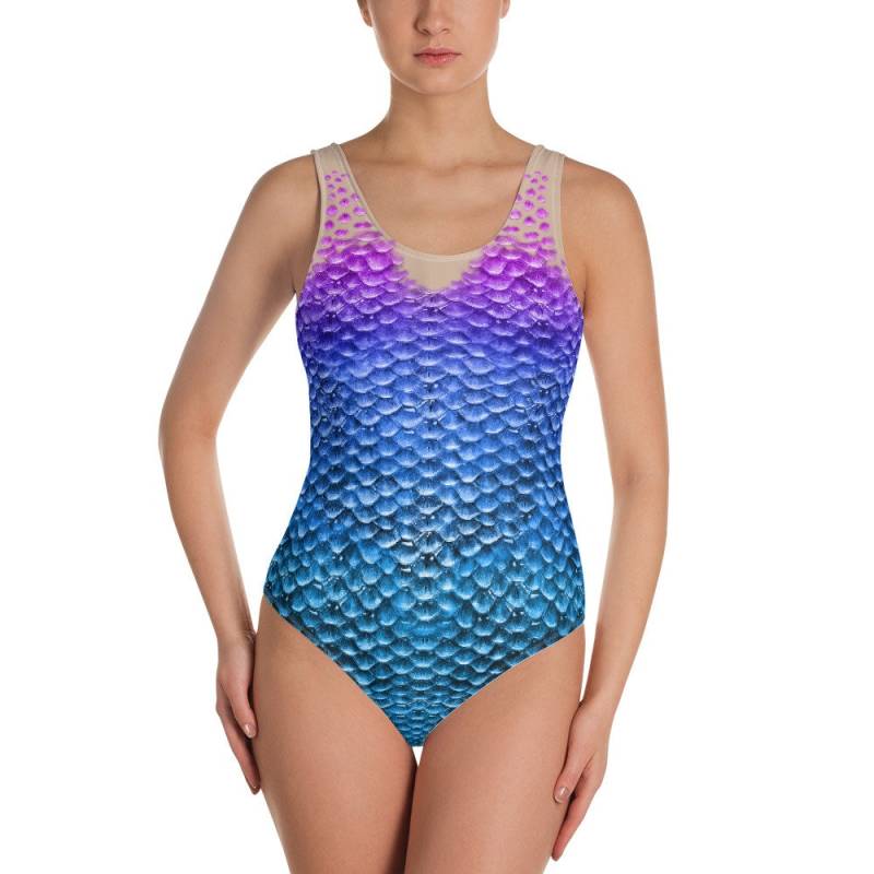 Mermaid Scale Einteiliger Badeanzug Gedruckter Haut Illusion Bodysuit von HollyFaeArt