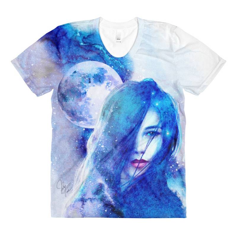 Witchy Frau, Moon Maiden, Galaxy Mond Sublimation Damen Rundhals T-Shirt, T-Shirt von HollyFaeArt
