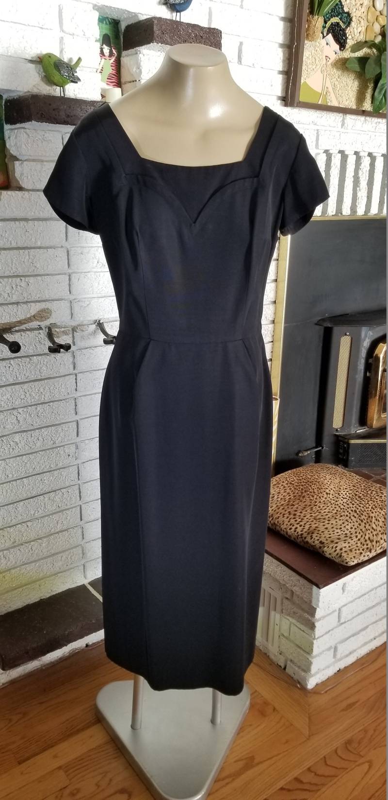 50Er Jahre Schwarzes Rayon File Dinner Kleid Größe 12/14 von HollyVogueVintage