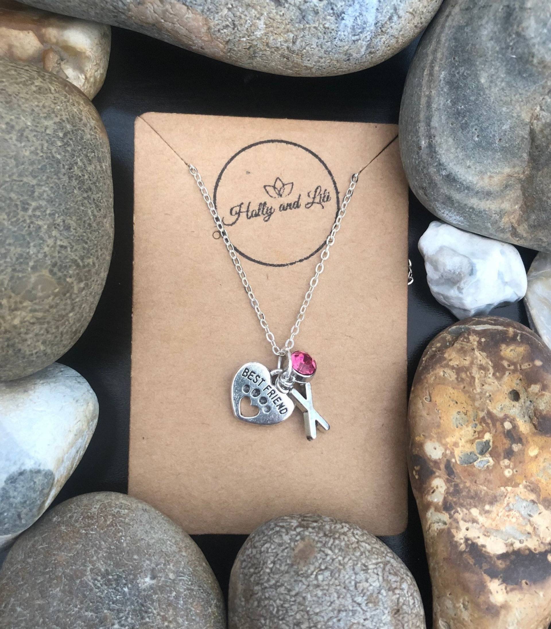 Herz Bester Freund Personalisiert Anhänger Charm Halskette, Hund, Katze, Hunde, Alphabet Initialen, Birthstone Charm, Tierliebhaber, Erinnern Sie von HollyandLili