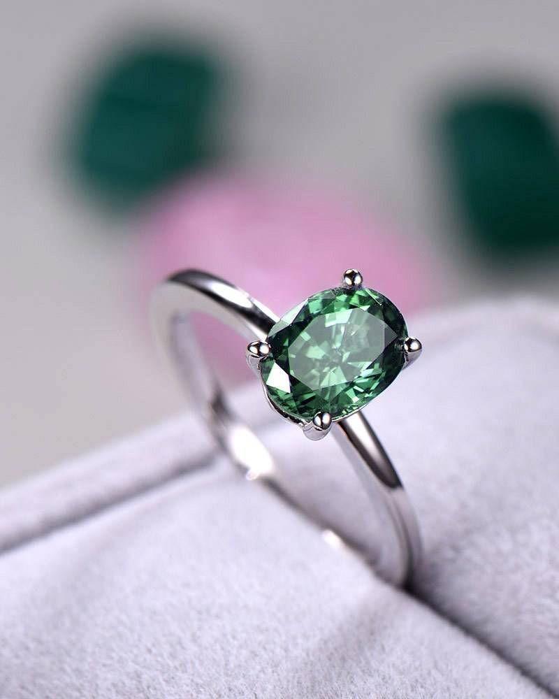 Alexandrit Verlobungsring Farbwechsel Oval 925 Sterling Silber Solitär Schlichter Ehering Minimalistisch Braut Versprechen Ring Damen Herren Set von Hollyseen