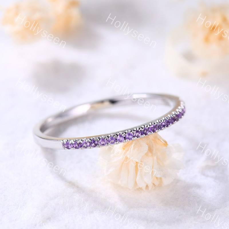 Amethyst Ehering Sterling Silber Verlobungsring Dünner Zierliche Frau Versprechen Brautring Vintage Ring von Hollyseen