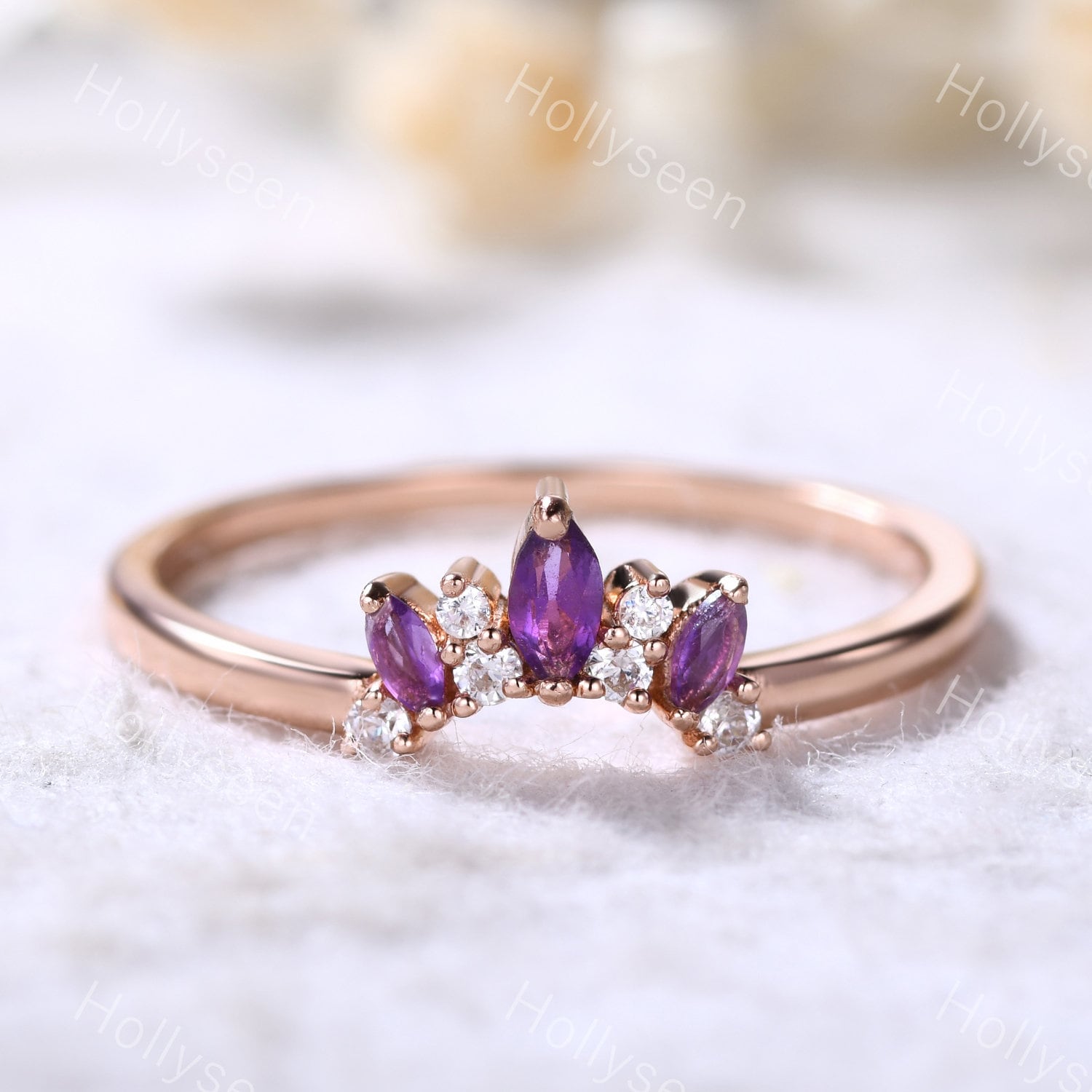 Amethyst Verlobungsring Cz Diamant Ehering Band Geschwungener Stapelring Vintage Ring Art Deco Sterling Silber 14K Goldring von Hollyseen