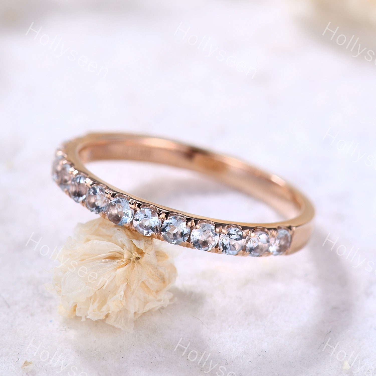 Aquamarin Ehering Rosegold Band Halbe Ewigkeit 2mm Geburtsstein Ring Versprechungsring Vintage Silberring von Hollyseen