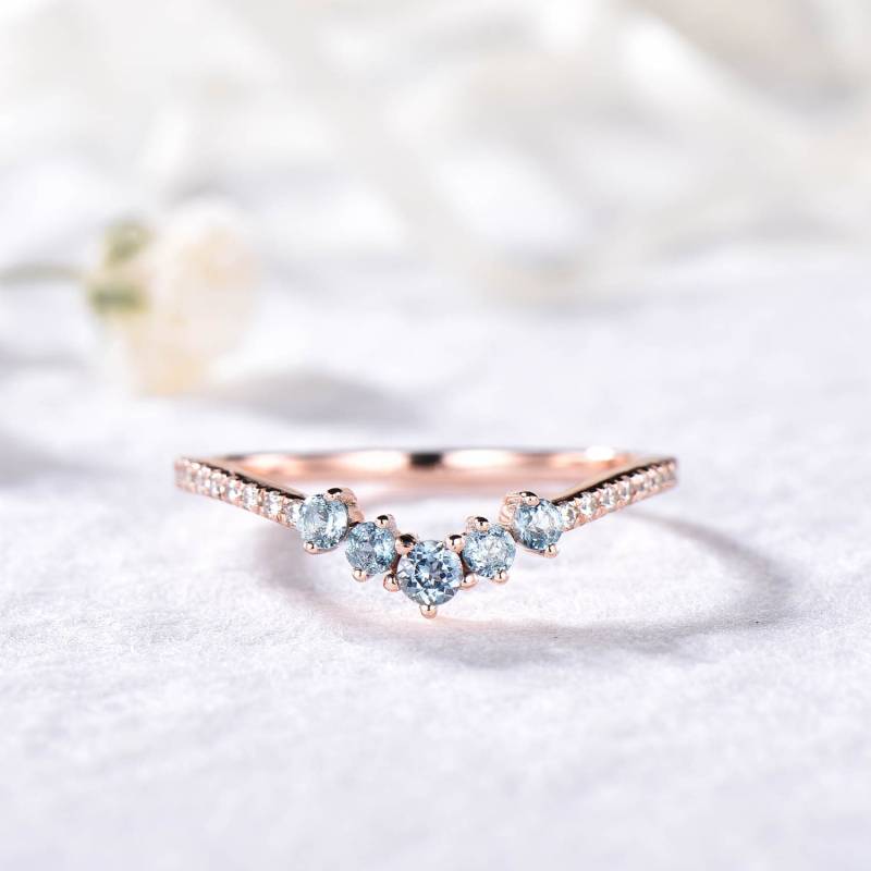 Blautopas Ehering Moissanit Roségold Gebogener Wikingerring Art Deco Bandring Für Frauen von Hollyseen