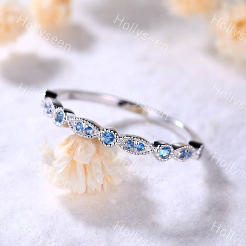 Blautopas Ring Sterling Silber Ehering Eternity Marquise Stapelring Schmuck von Hollyseen