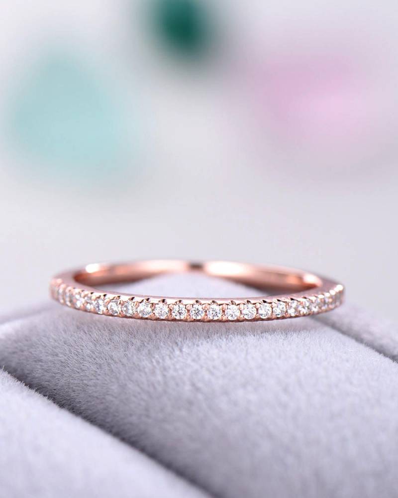 Halbe Ewigkeit Moissanite Ehering Sterling Silber Verlobungsring Bandring Stapelring Passender Ring Stapelbarer Für Frauen von Hollyseen