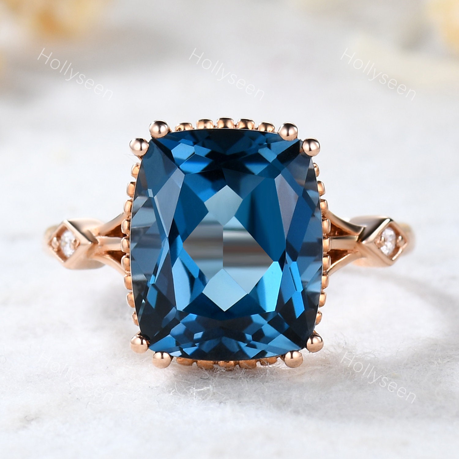 London Blautopas Ring Sterling Silber Zierlicher Topas Rose Gold Kissenschliff Versprechen Für Frauen von Hollyseen