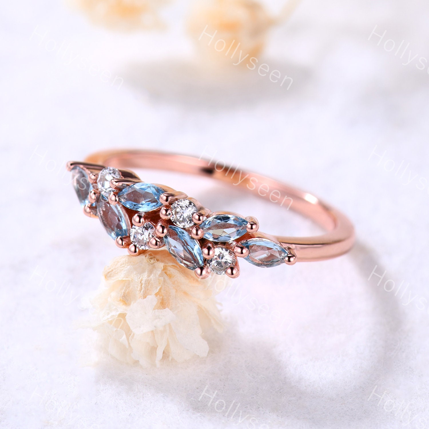 Marquise Blautopas Ehering Rosegold Moissanit Verlobungsring Vintage Ring Sterling Silber Wikinger von Hollyseen