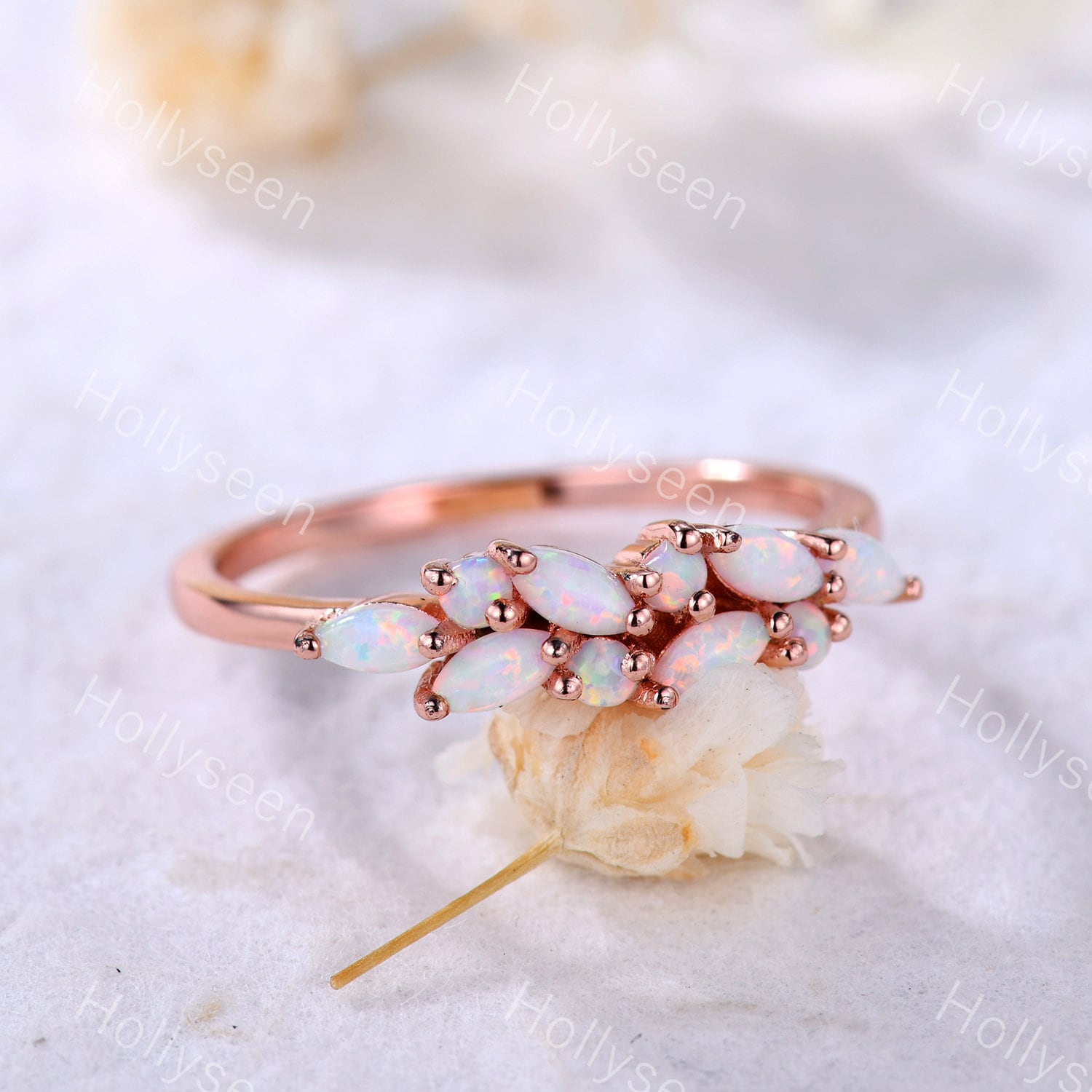 Marquise Opal Brautring Silber 14K Rosegold Feuer Ehering Geburtsstein Ring Edelstein Frauen Versprechen Jahrestag Vintage Retro von Hollyseen