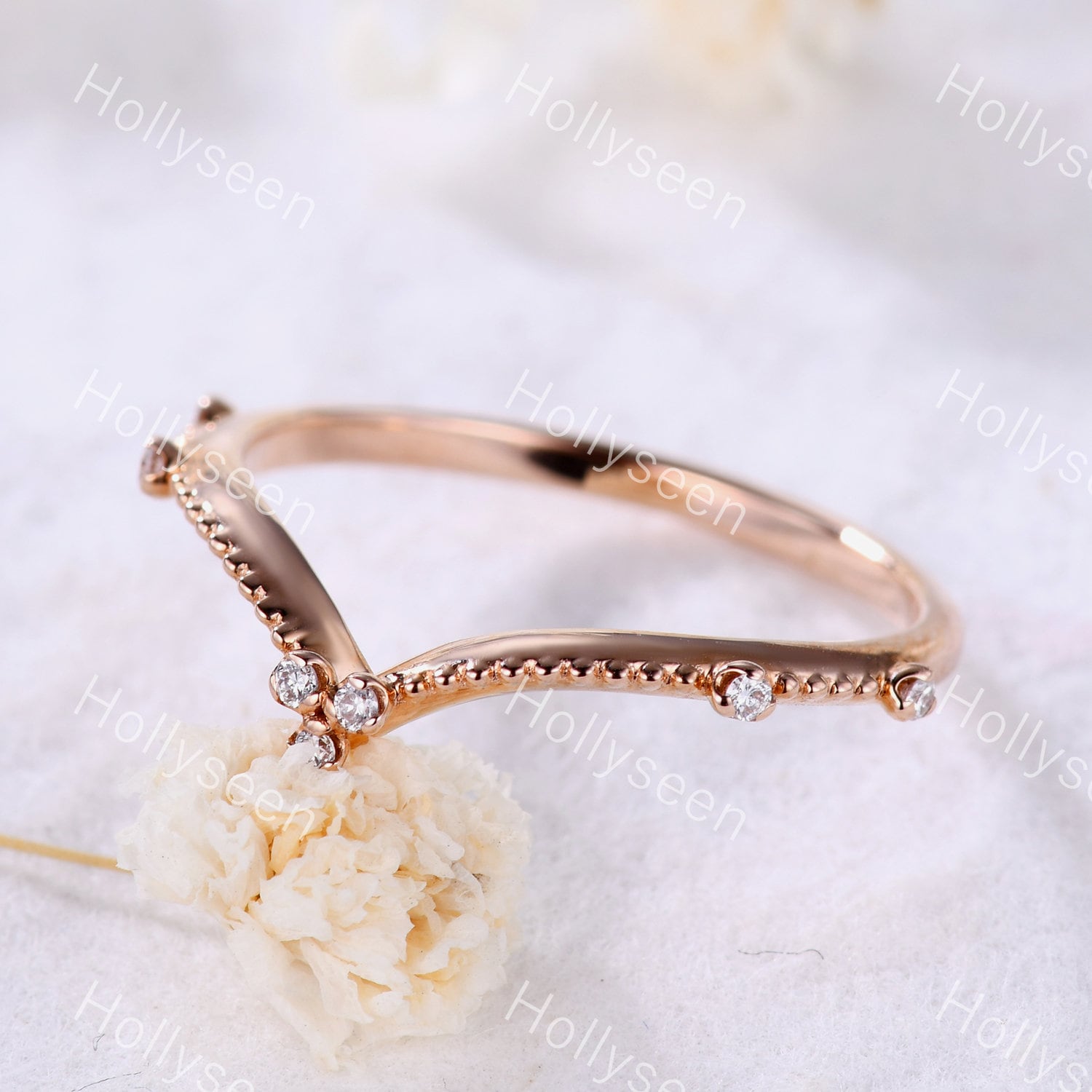 Milgrain Cz Diamant Rosegold Ehering Silber 14K Band Art Deco Kurve Stapelbarer Brautring Frauen Stapelring Verlobungsring von Hollyseen