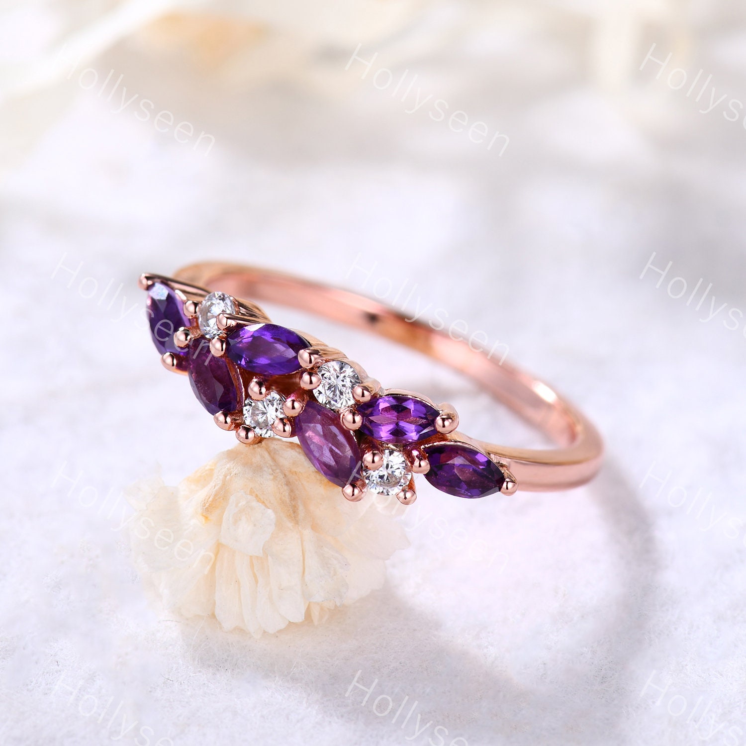 Moissanit Ehering Marquise Amethyst Verlobungsring Vintage Ring Unikat Frauen Versprechen Jahrestag Geschenk von Hollyseen