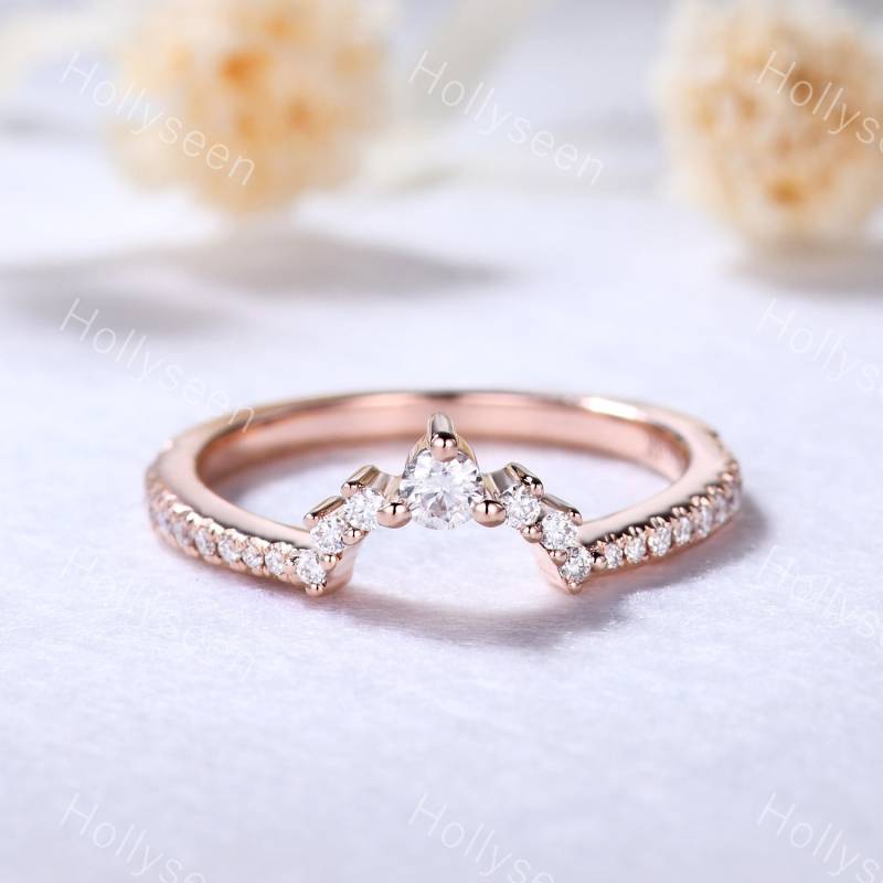 Moissanit Ehering Roségold Geschwungener Verlobungsring Sterling Silber Stapelring Versprechensring Jubiläumsring Stapelbar von Hollyseen