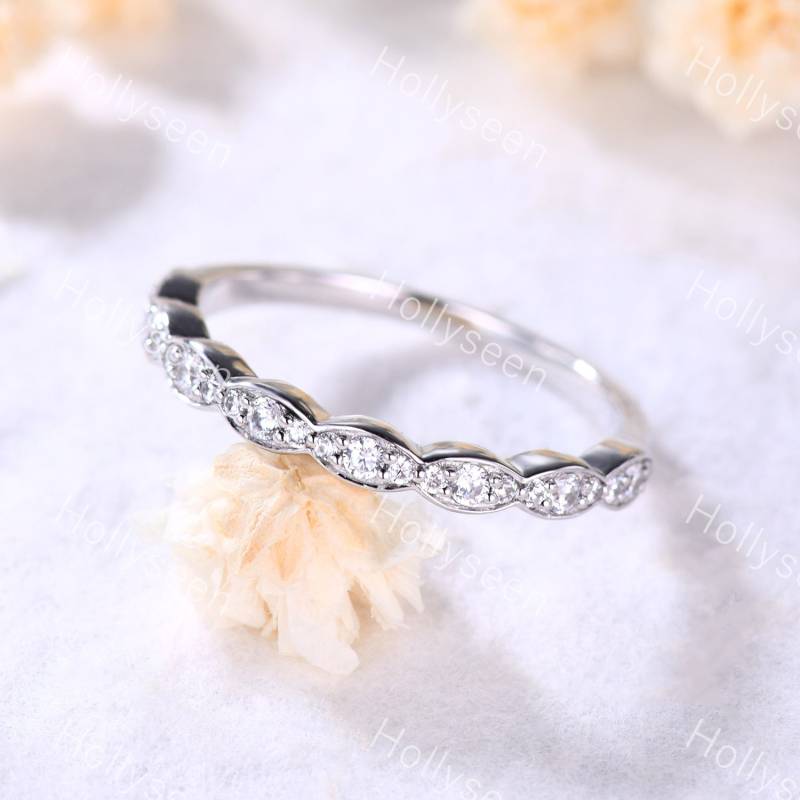 Moissanit Ehering Silber Weißgold Stapelring Halbe Ewigkeit Stapelbarer Ring Brautring Jahrestag Frauen von Hollyseen