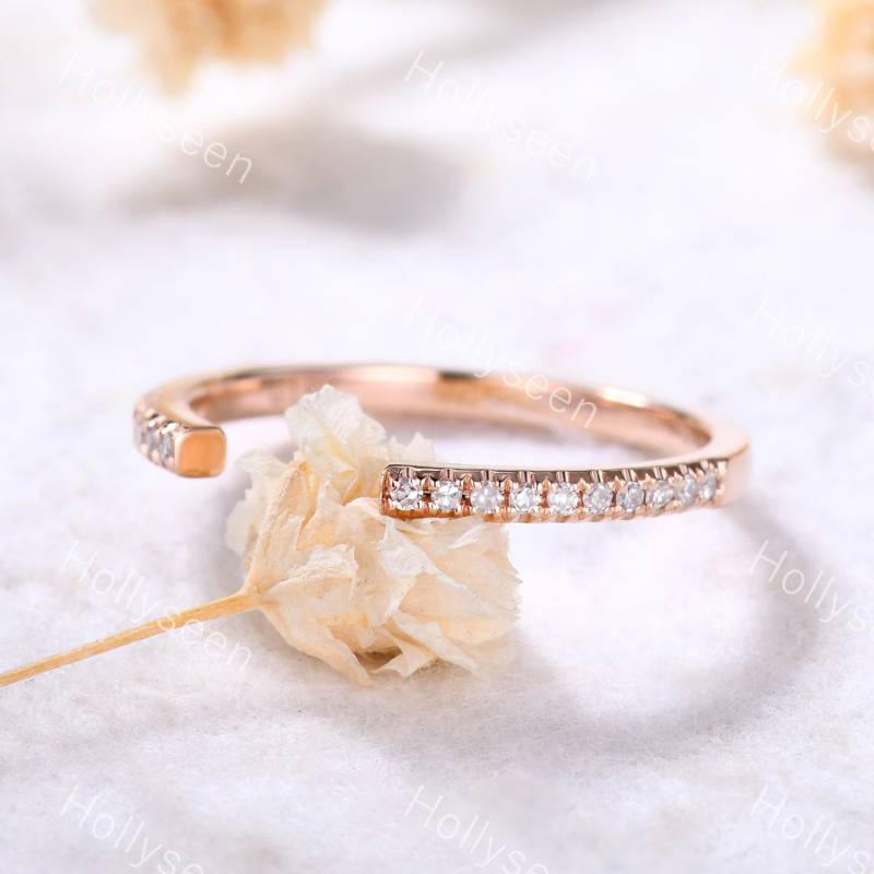 Moissanite Lücke Ehering Rosegold Offener Sterlingsilber Zierliche Stapelbare Ring Frauen Stapelring Versprechen von Hollyseen