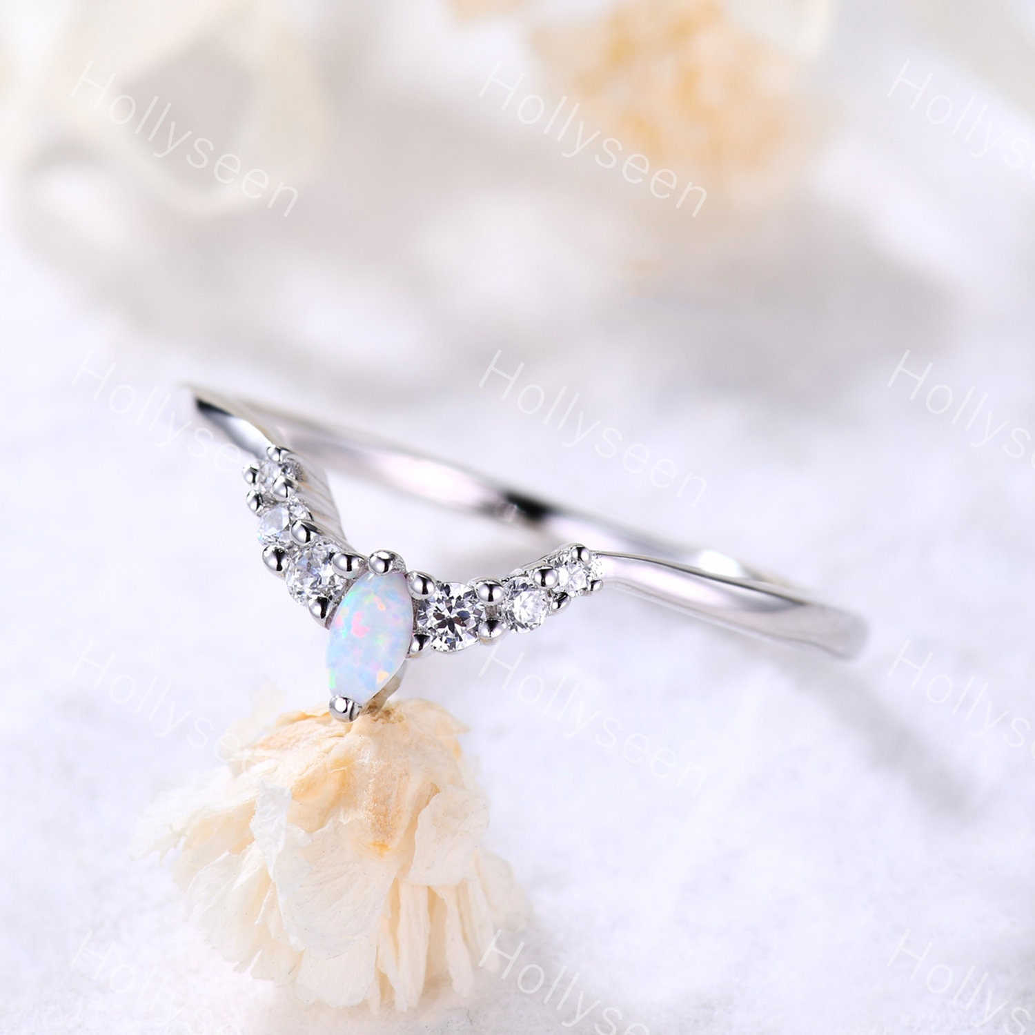 Opal Cz Diamant Ehering U-Form Rosegold Verlobungsring Geschwungen Stapelring Frauen Jahrestagsring von Hollyseen