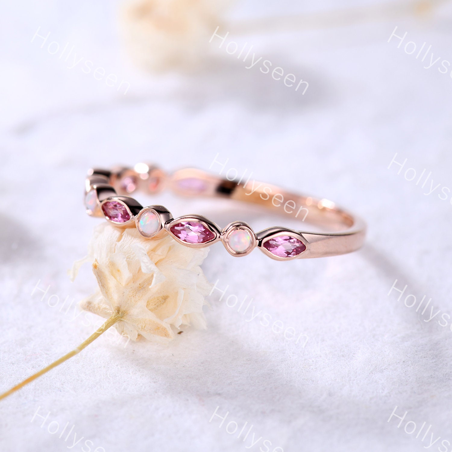 Opal Ehering Rose Gold Pink Turmalin Ring Zierlicher Vintage Sterling Silber Wikinger Versprechen Für Frauen von Hollyseen