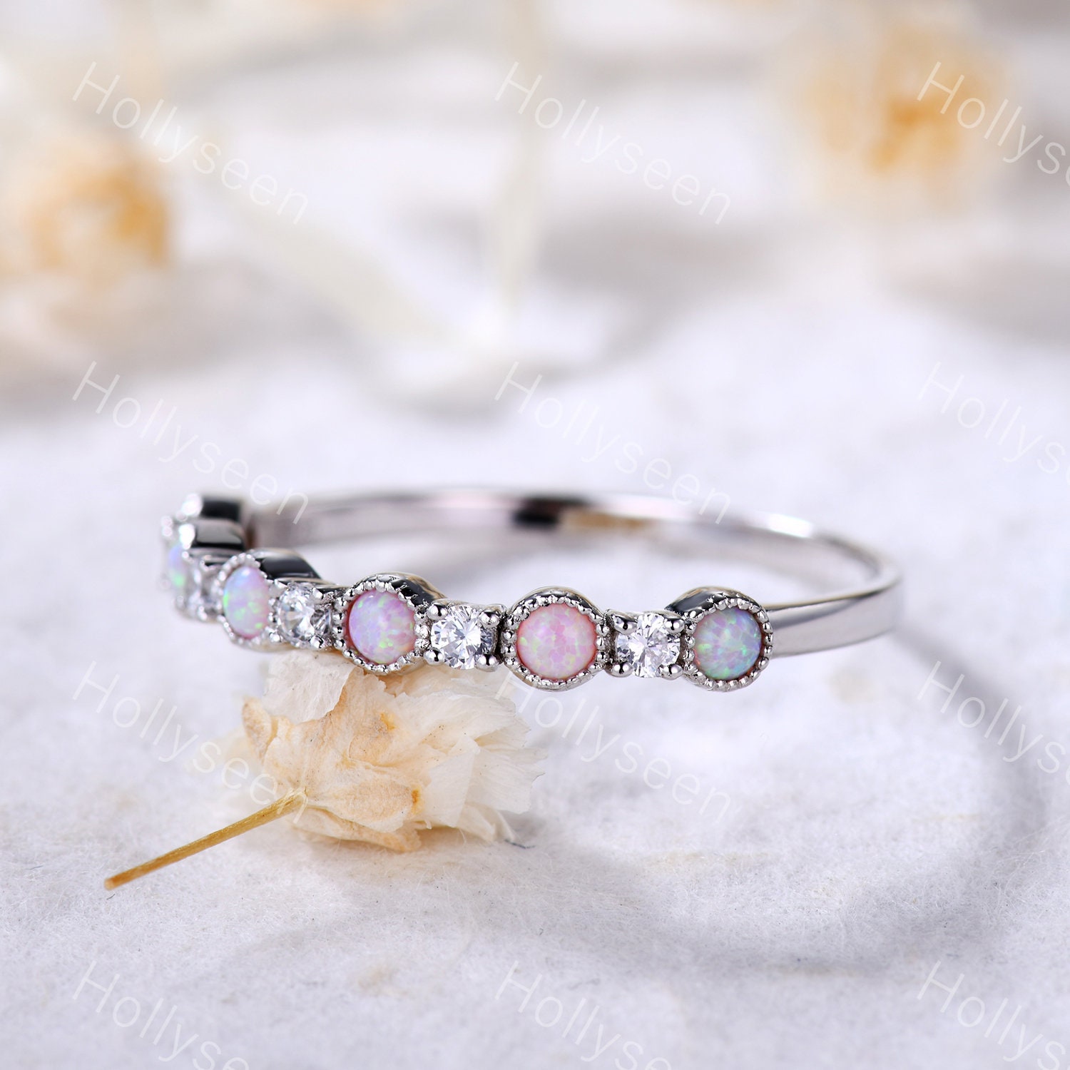 Pink Opal Verlobungsring Sterling Silber Weißgold Cz Diamant Frauen Hochzeit Stapelring Minimalistisch Braut Versprechen Jahrestag Geschenk von Hollyseen